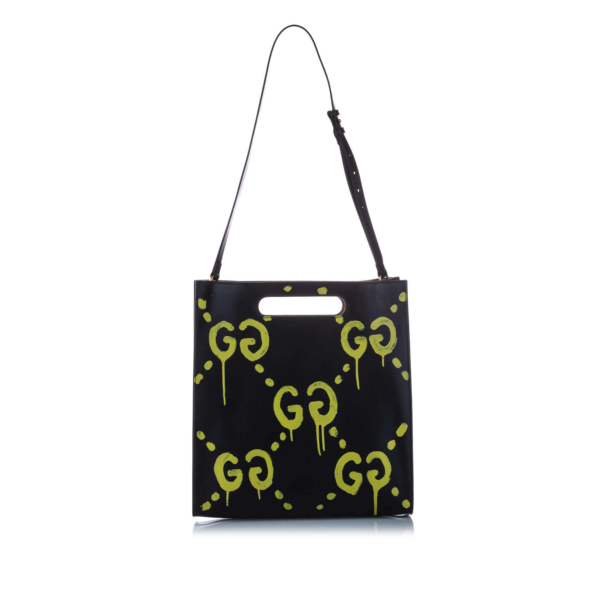 Gucci Black and Yellow Leather Graffiti Ghost Tote Bag ○ Labellov
