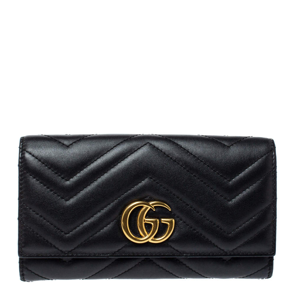 Pre Owned Gucci Black Matelasse Leather GG Marmont Continental Wallet