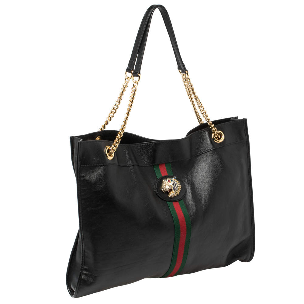 Gucci Black Leather Large Rajah Chain Tote Gucci