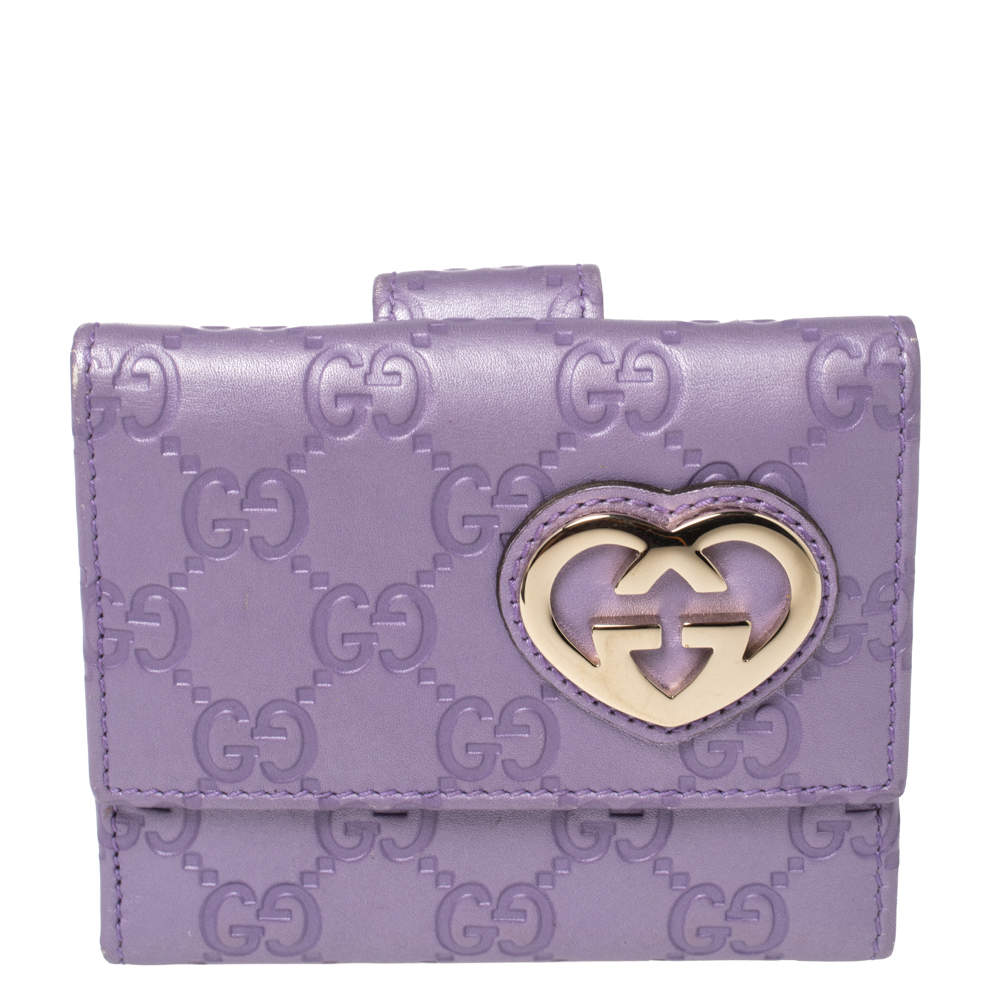 Pre Owned Gucci Purple Guccissima Leather Lovely Heart Compact Wallet
