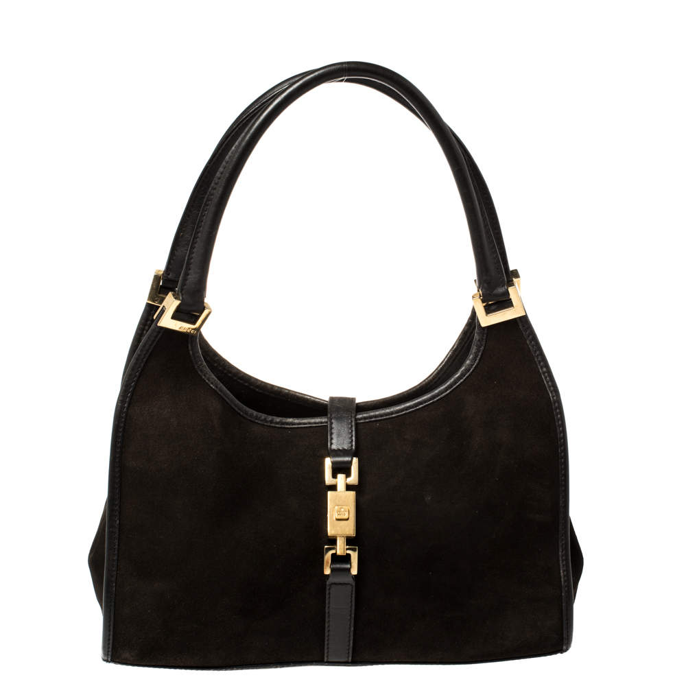 Pre Owned Gucci Dark Brown Leather and Suede Bardot Hobo