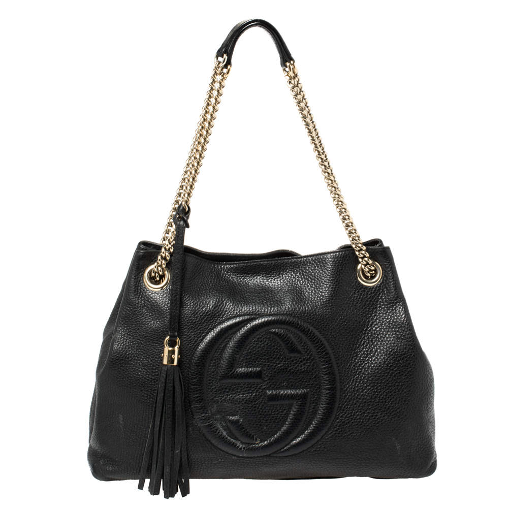 مملوكة مسبقًا Gucci Black Grained Leather Soho Chain Shoulder Bag
