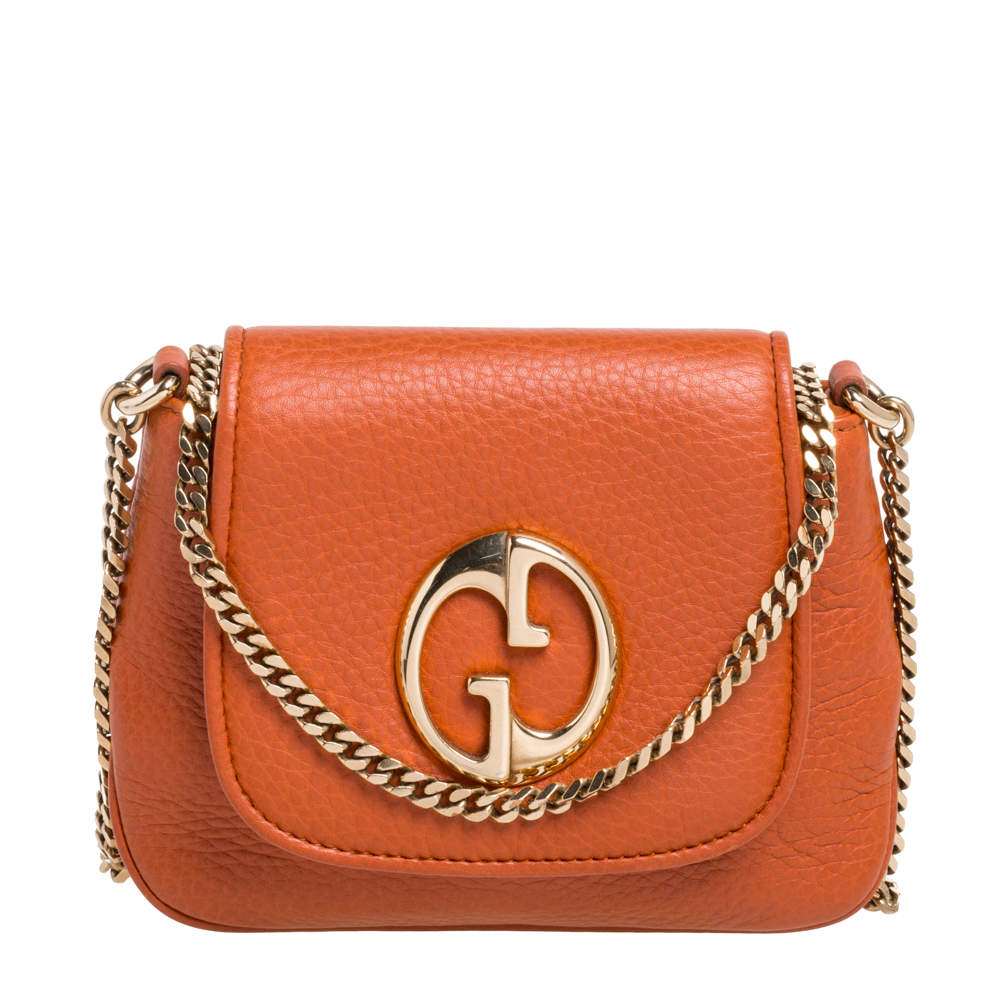 Gucci Orange Leather Small 1973 Chain Crossbody Bag