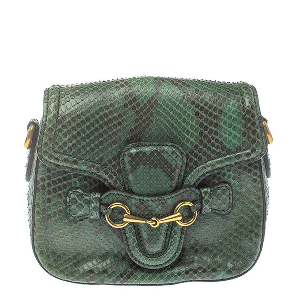 Gucci Green Snakeskin Lady Web Shoulder Bag