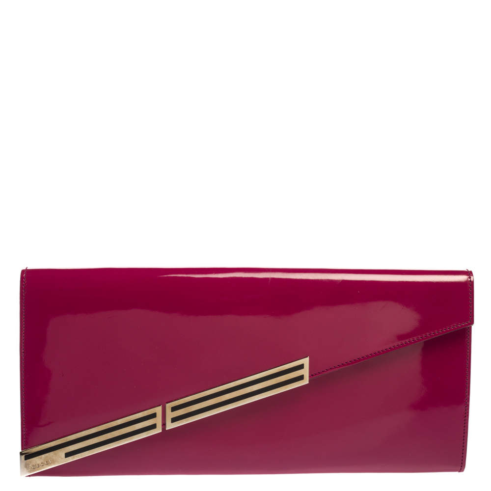 مملوكة مسبقًا Gucci Magenta Patent Leather Sigrid Oversized Clutch