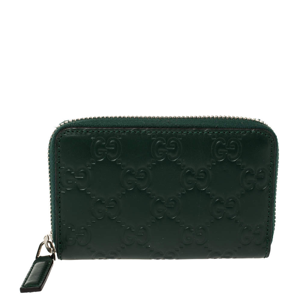 مملوكة مسبقًا Gucci Green Guccissima Leather Zip Around Wallet