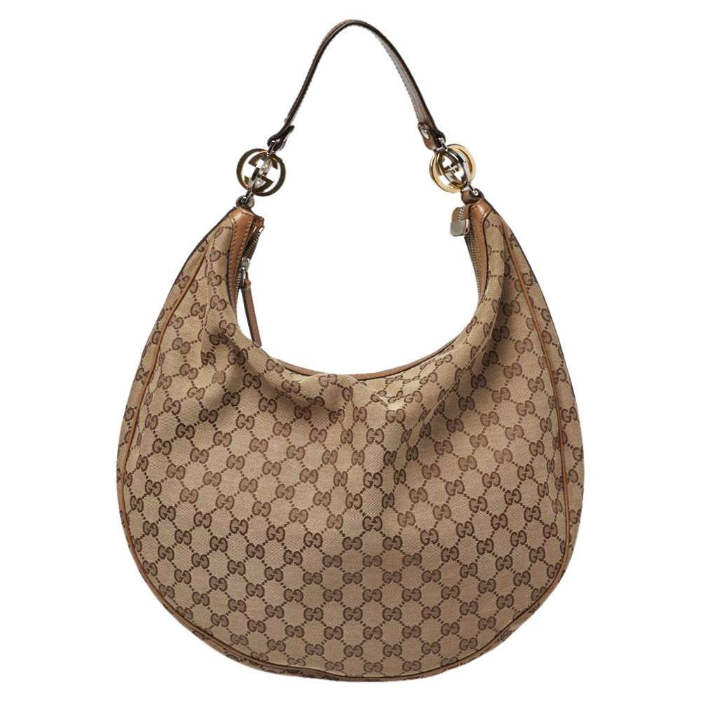Gucci Beige/Tan GG Canvas and Leather Large GG Twins Hobo