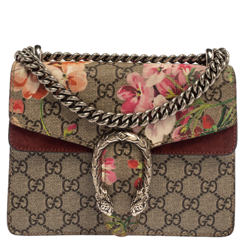 مملوكة مسبقًا حقيبة كتف غوتشى دينسيوس مينى سويدى وكانفاس زهور سوبريم جى جى بيج / أرجوانية