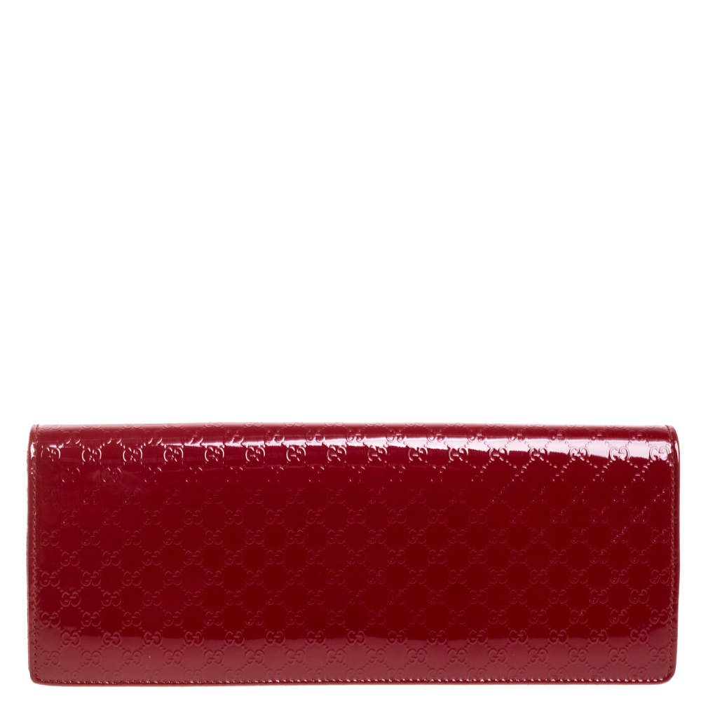 Pre Owned Gucci Red Microguccissima Patent Leather Broadway Clutch