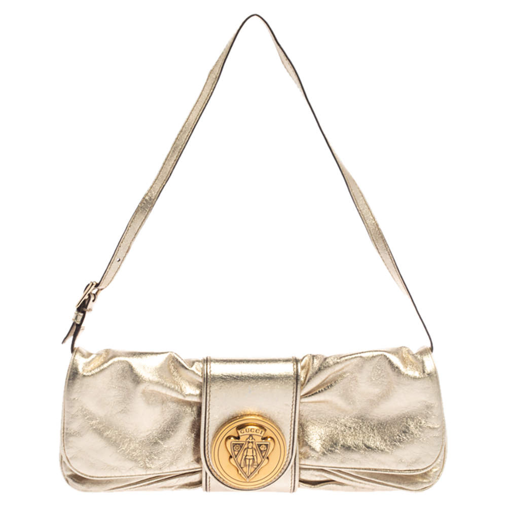 Gucci Metallic Gold Leather Hysteria Clutch Bag