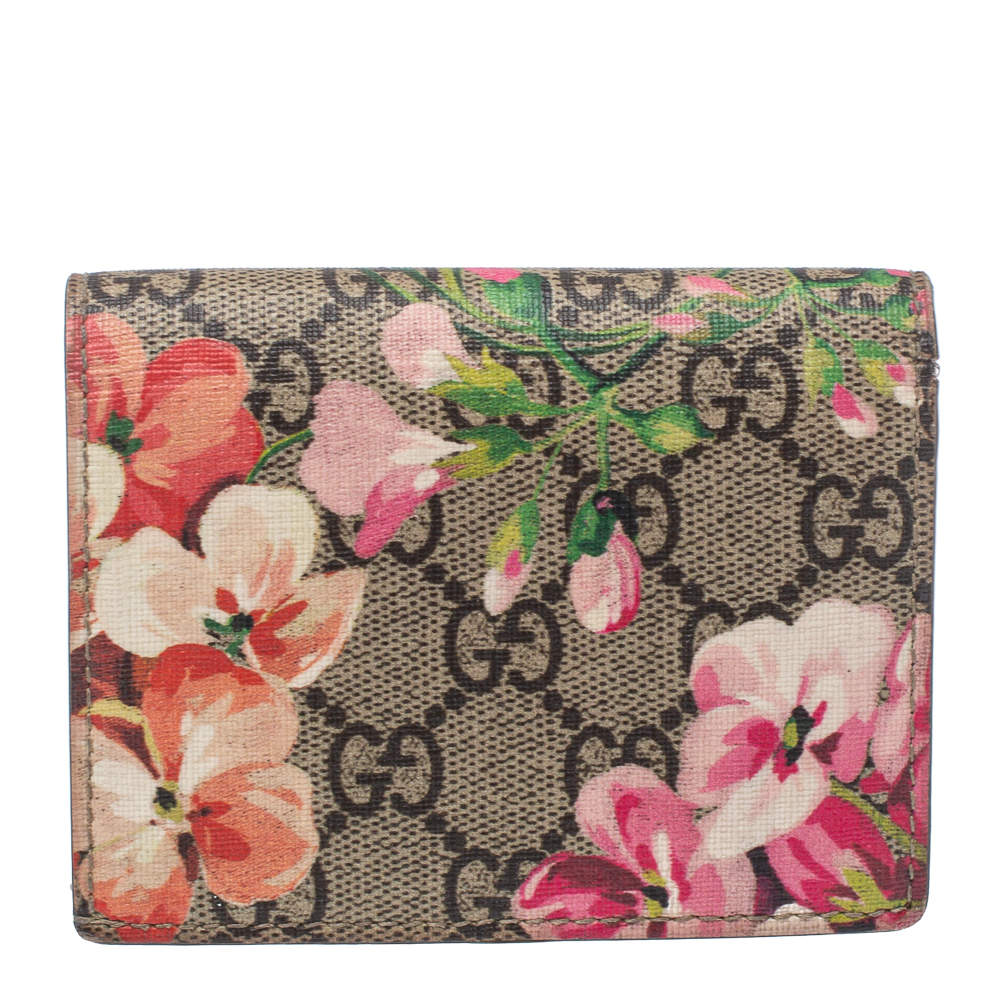 مملوكة مسبقًا Gucci Pink GG Supreme Canvas Blooms Card Case
