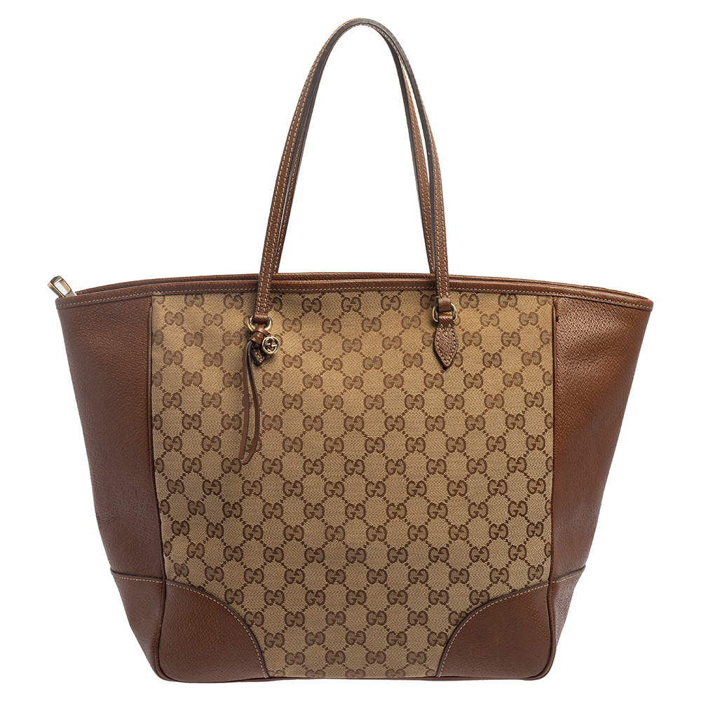 Pre Owned Gucci Brown GG Canvas and Leather Bree Tote