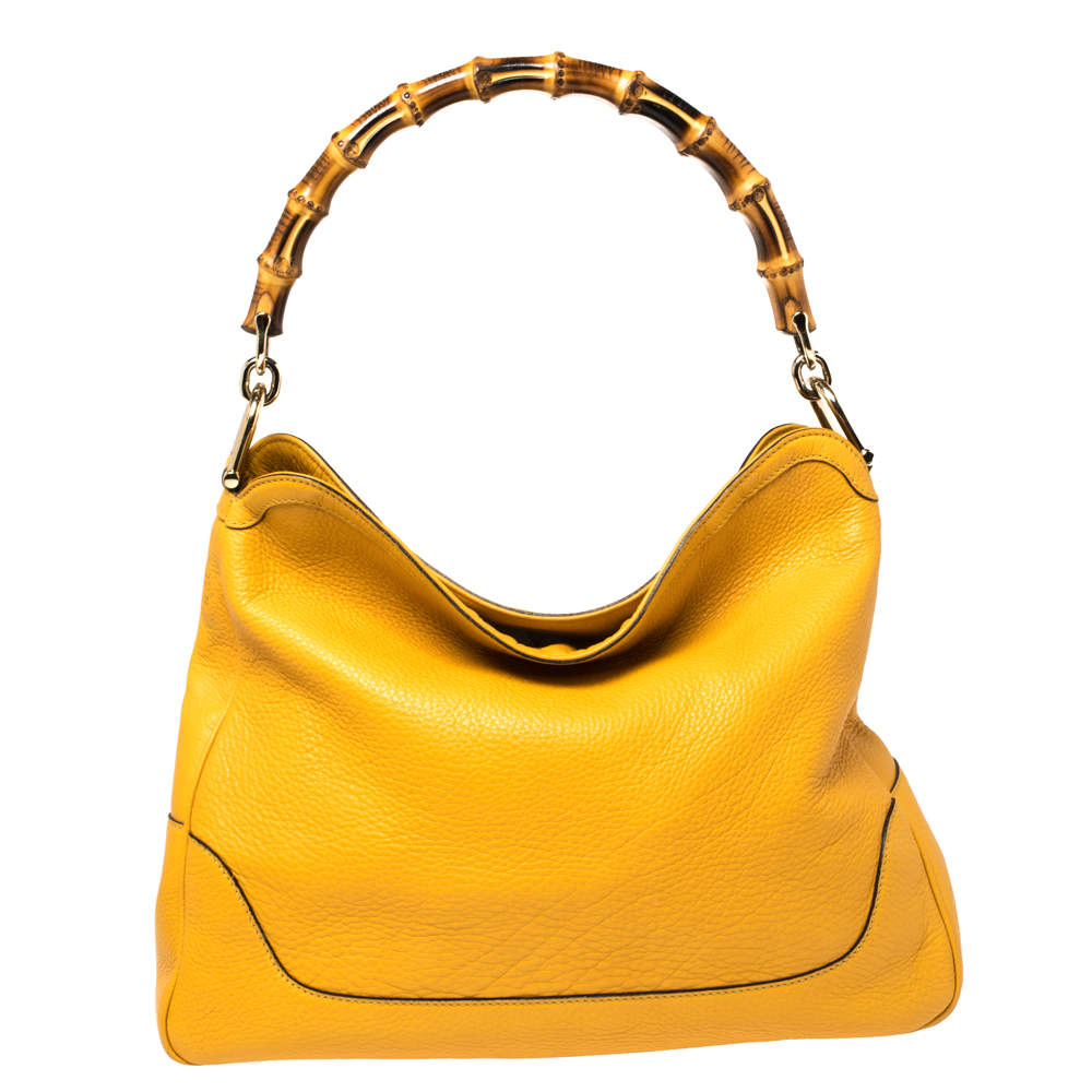 مملوكة مسبقًا Gucci Yellow Leather Diana Bamboo Handle Shoulder Bag