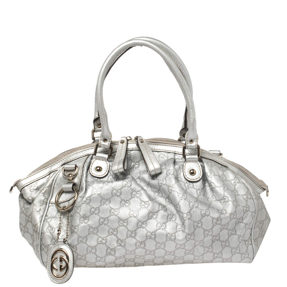 Pre Owned Gucci Grey Guccissima Leather Medium Sukey Boston Bag