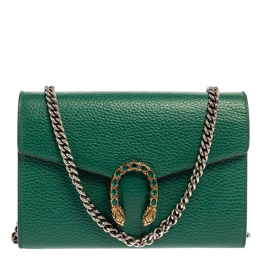 مملوكة مسبقًا Gucci Green Leather Dionysus Wallet On Chain