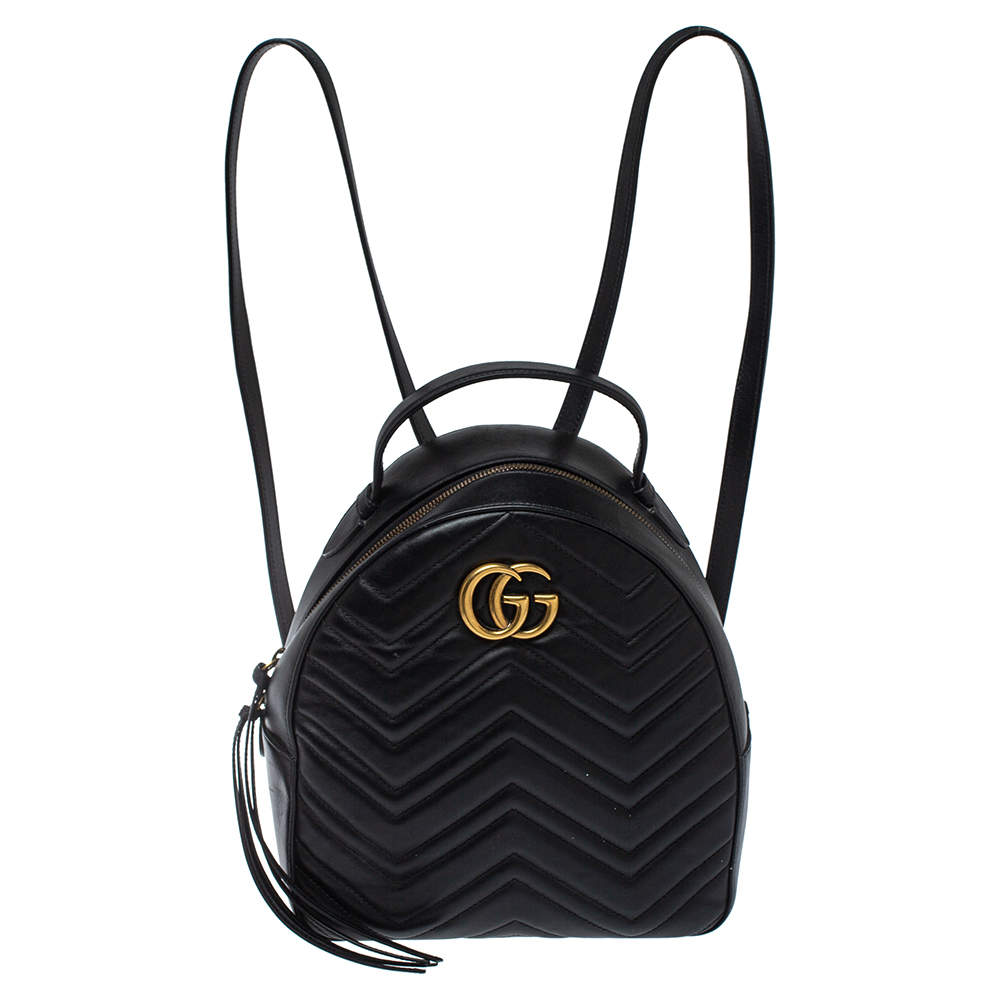 Gucci Black Matelasse Leather GG Marmont Backpack