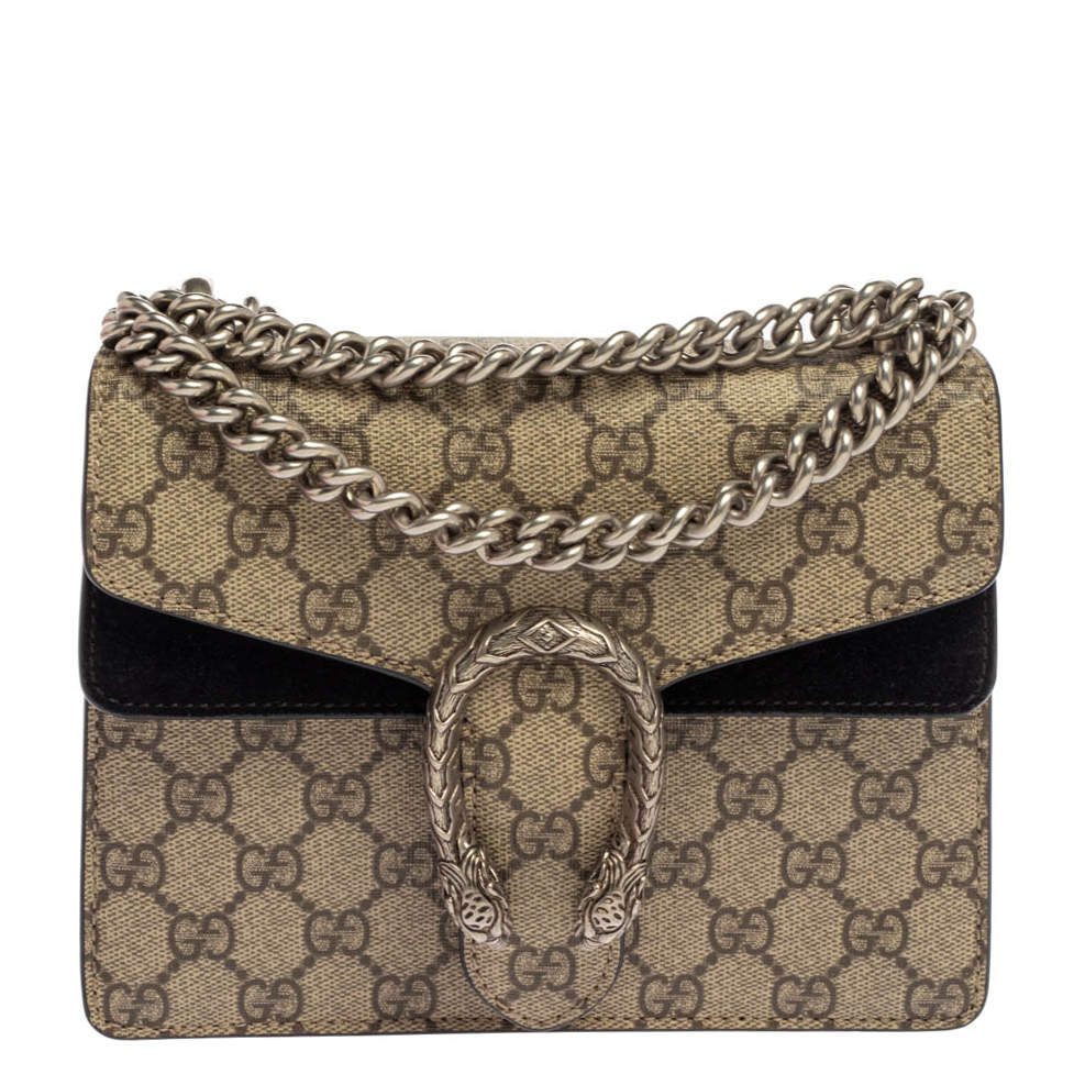 Pre Owned حقيبة كتف غوتشى دينسيوس مينى سويدى وكانفاس مقوى سوبريم جى جى بيج / سوداء