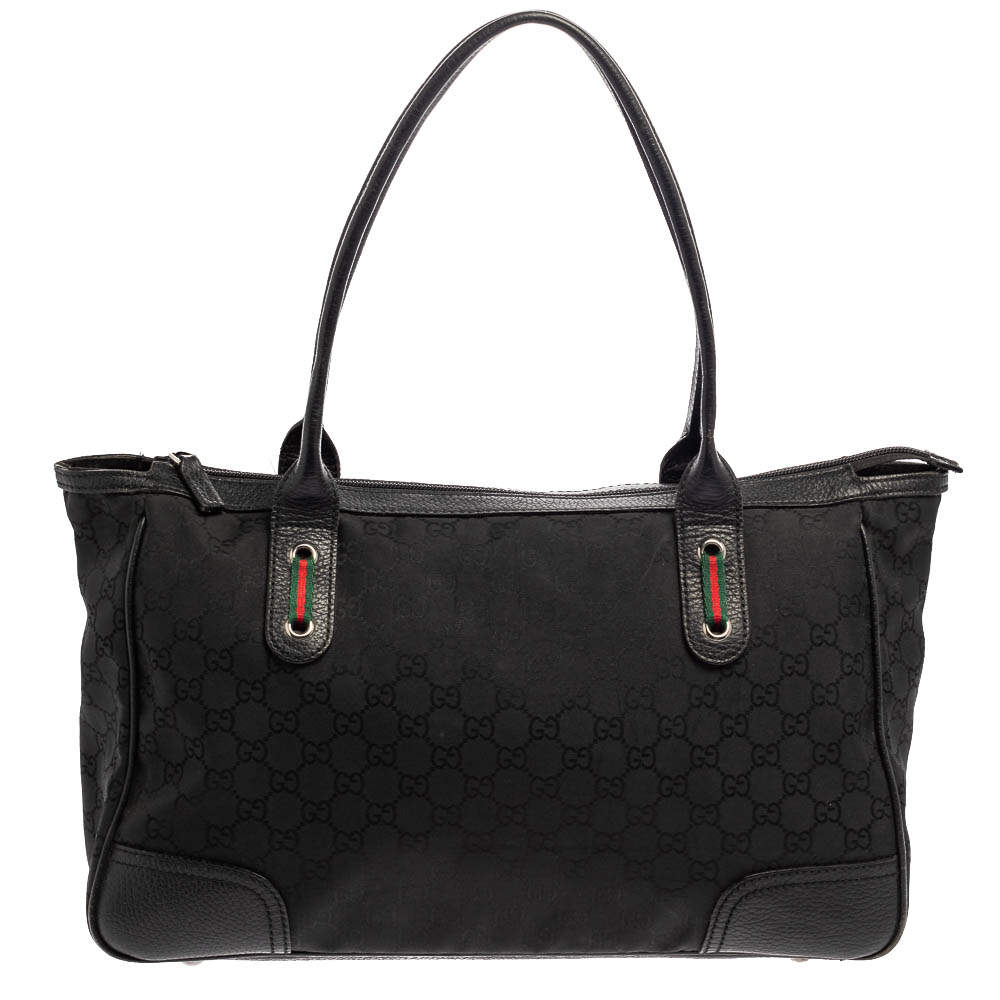 مملوكة مسبقًا Gucci Black GG Nylon and Leather Medium Princy Tote