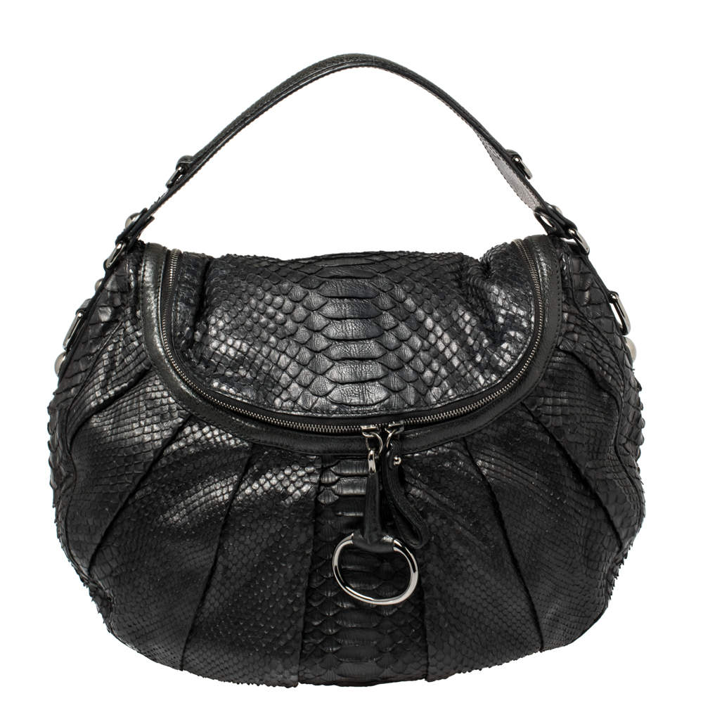 Gucci Black Python and Leather Hobo