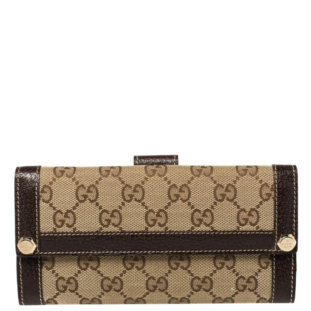 مملوكة مسبقًا Gucci Beige/Brown GG Canvas and Leather Continental Wallet