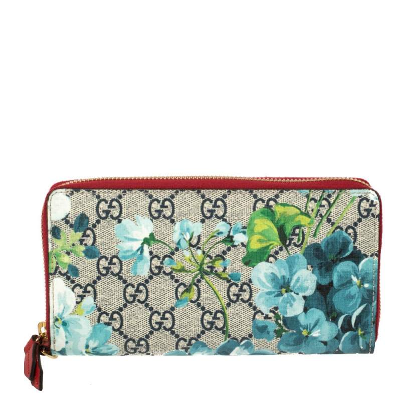 Pre Owned Gucci Multicolor GG Supreme Canvas Blooms Zip Around Wallet