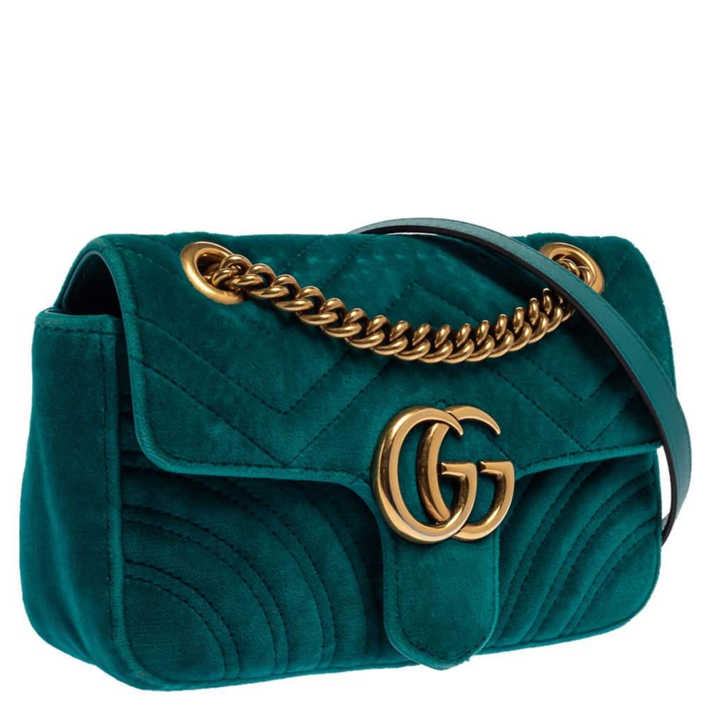 Gucci Teal Matelasse Velvet Mini GG Marmont Shoulder Bag Gucci TLC