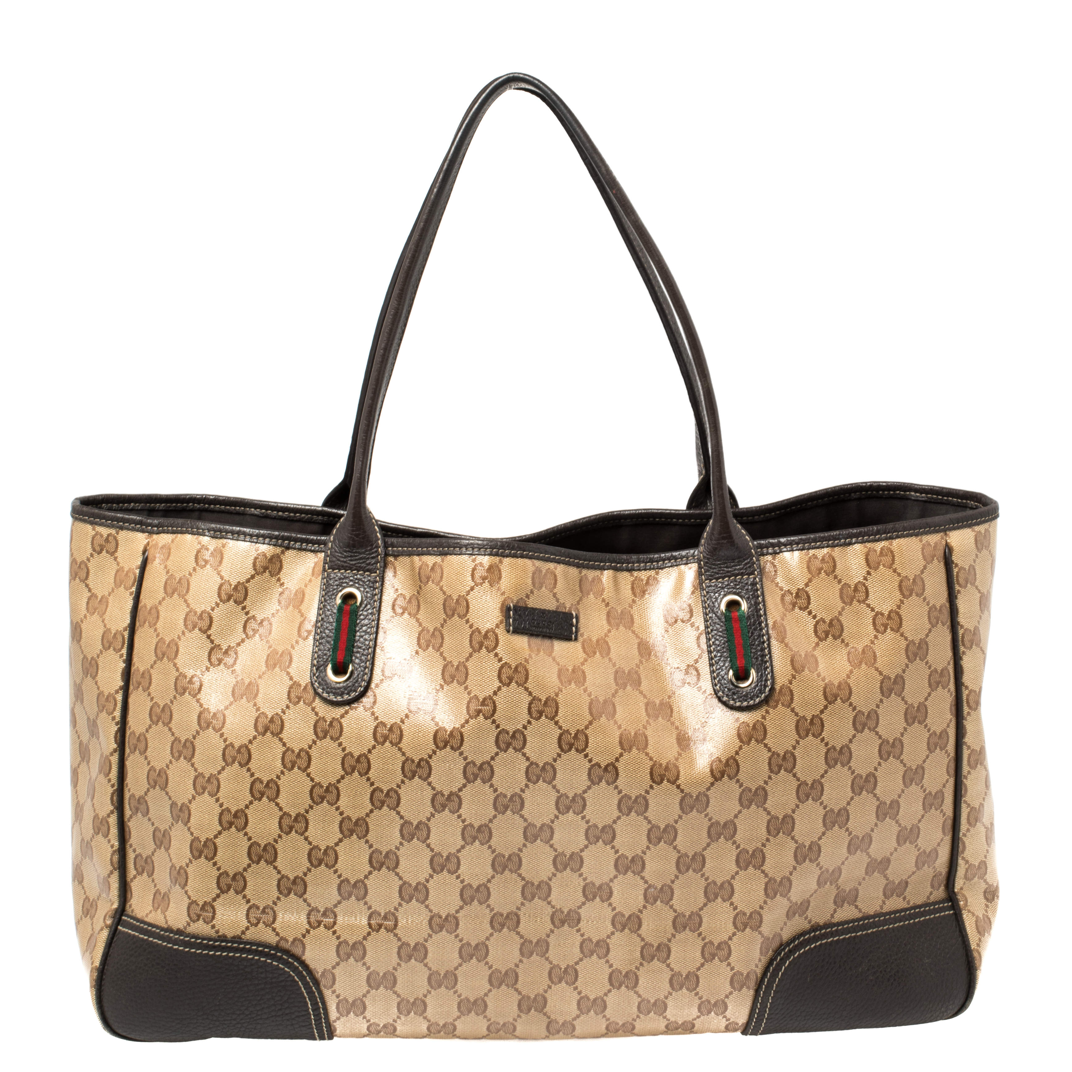 Gucci Brown/Beige GG Crystal Canvas and Leather Large Princy Tote