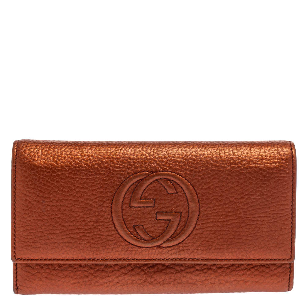 Gucci Metallic Copper Leather Soho Continental Wallet