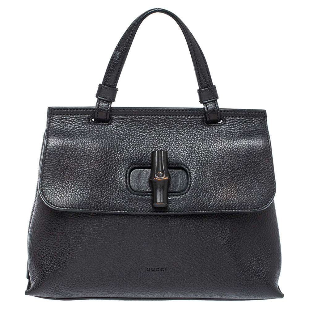 مملوكة مسبقًا حقيبة غوتشي يد علوية ديلي بامبو جلد صغيرة سوداء