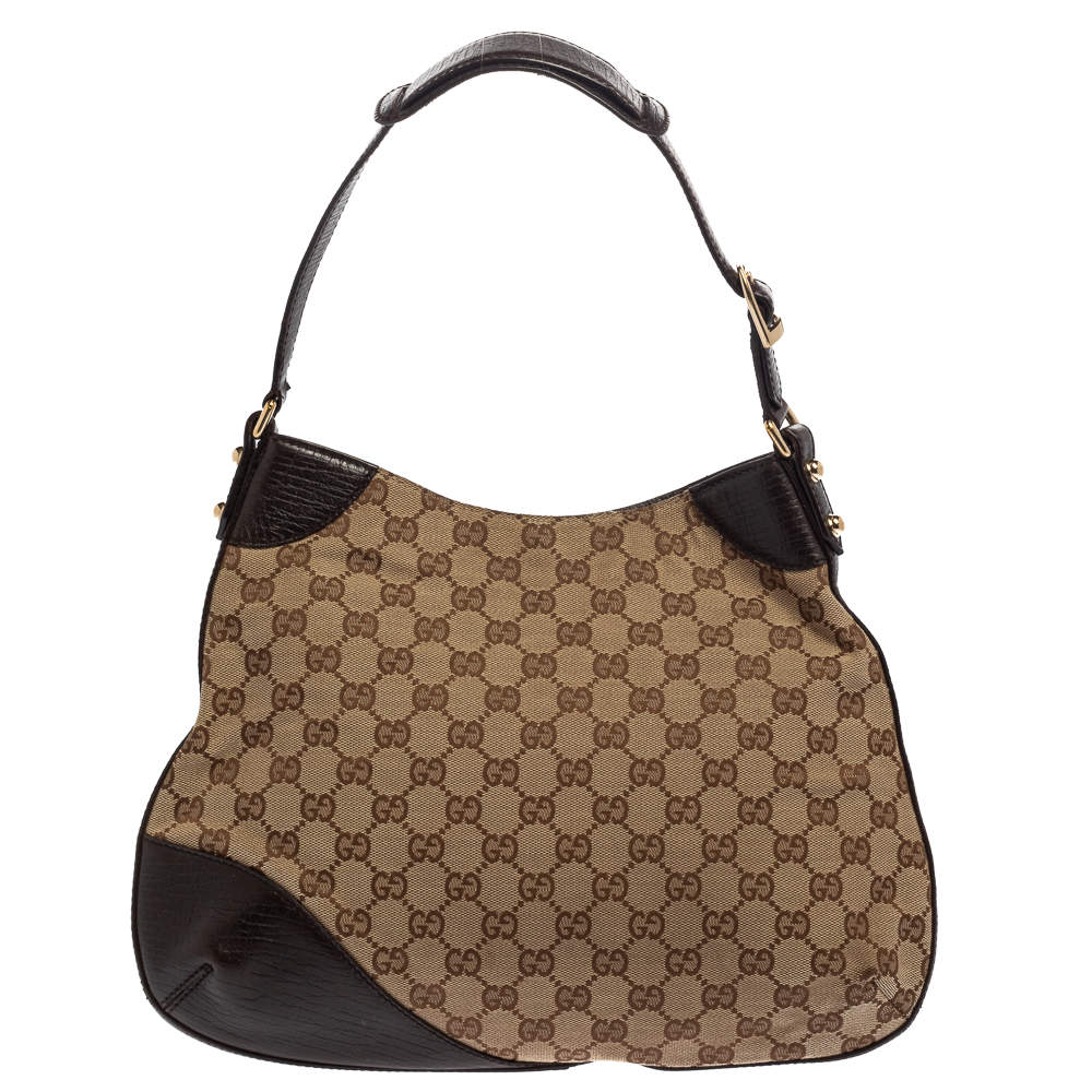 Gucci Beige/Brown GG Canvas Heritage Horsebit Hobo Bag - Yoogi's Closet