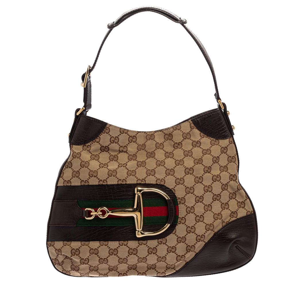 Gucci Beige/Brown GG Canvas and Leather Hasler Hobo