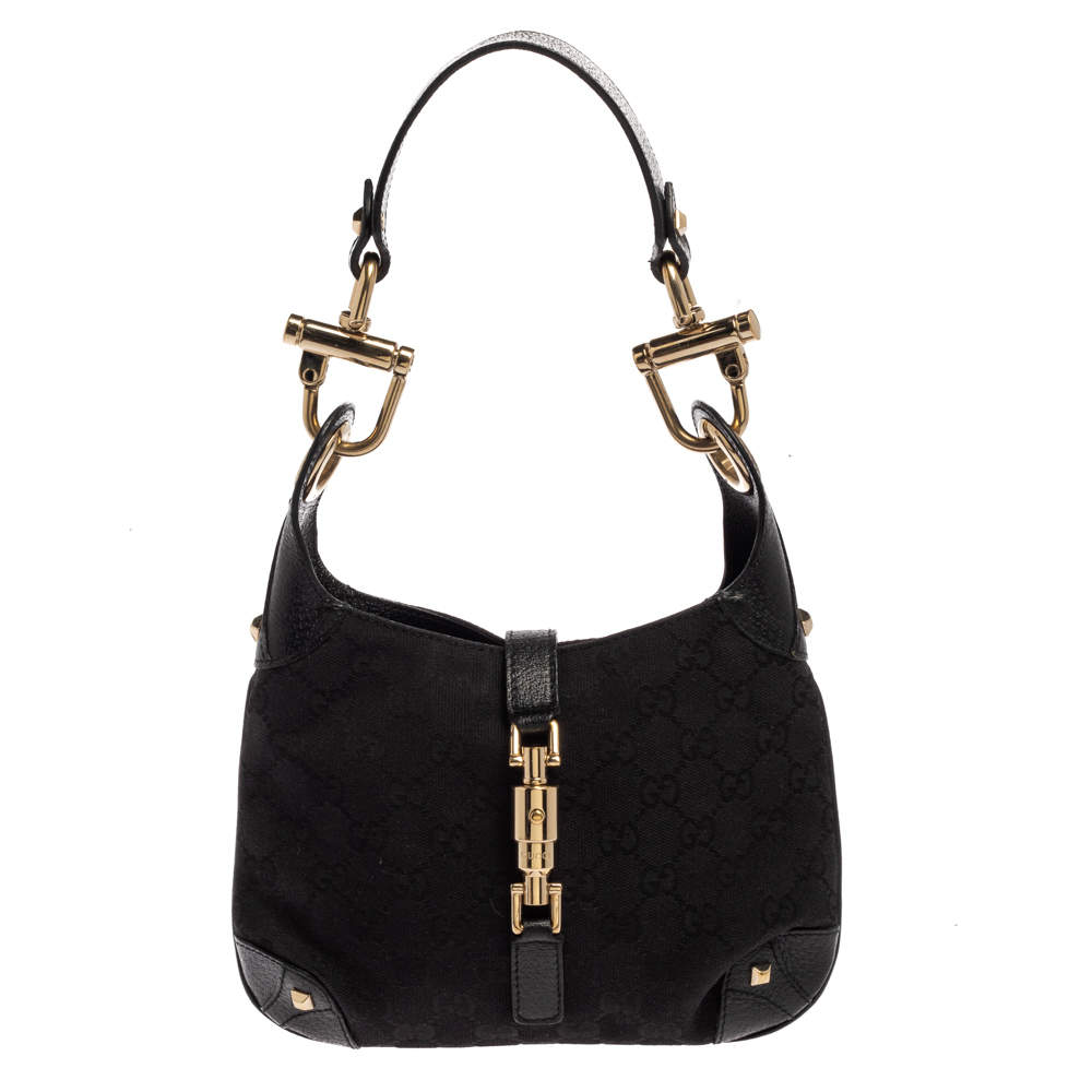 Gucci Black GG Canvas and Leather Small Jackie Nailhead Hobo