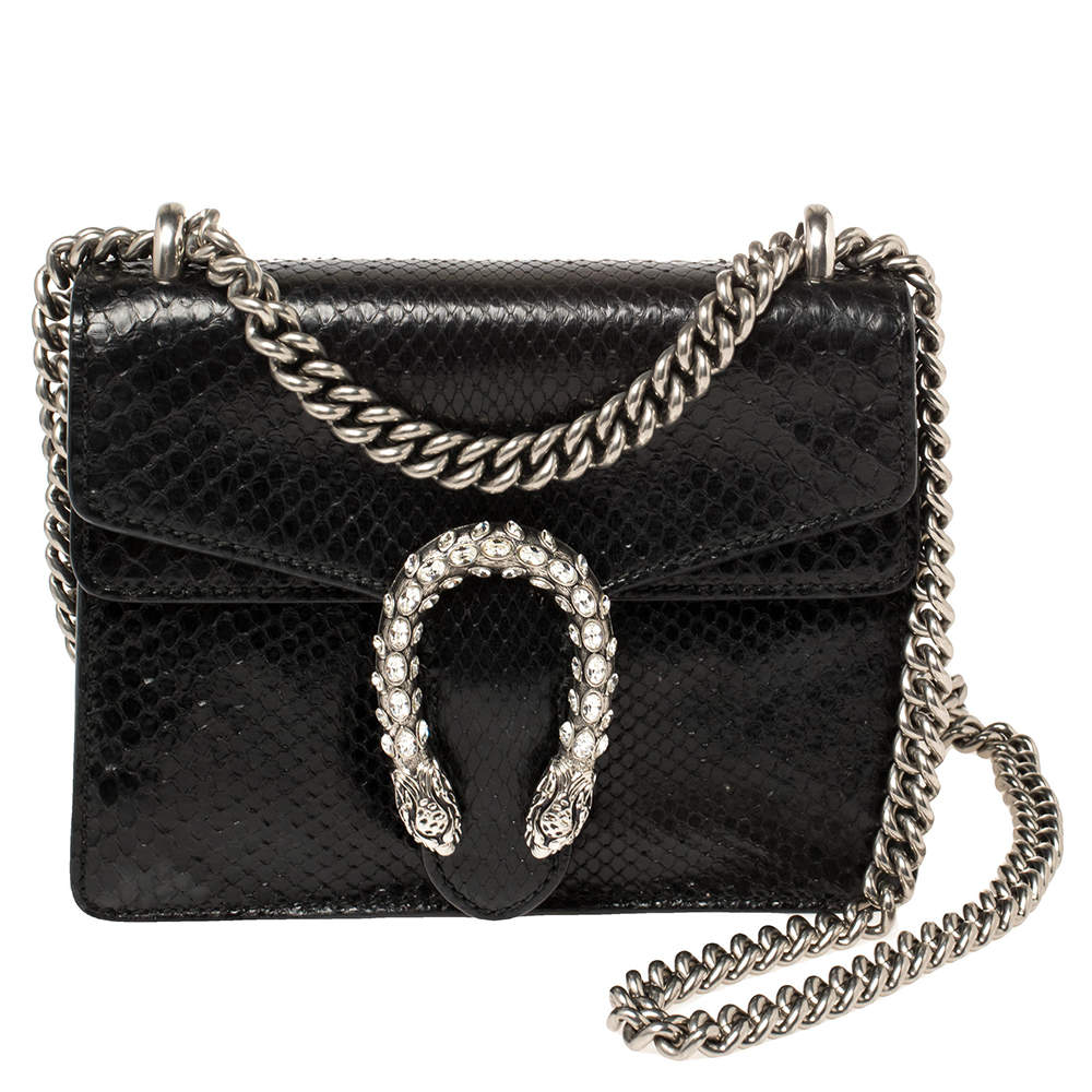 Gucci Black Python Mini Dionysus Shoulder Bag