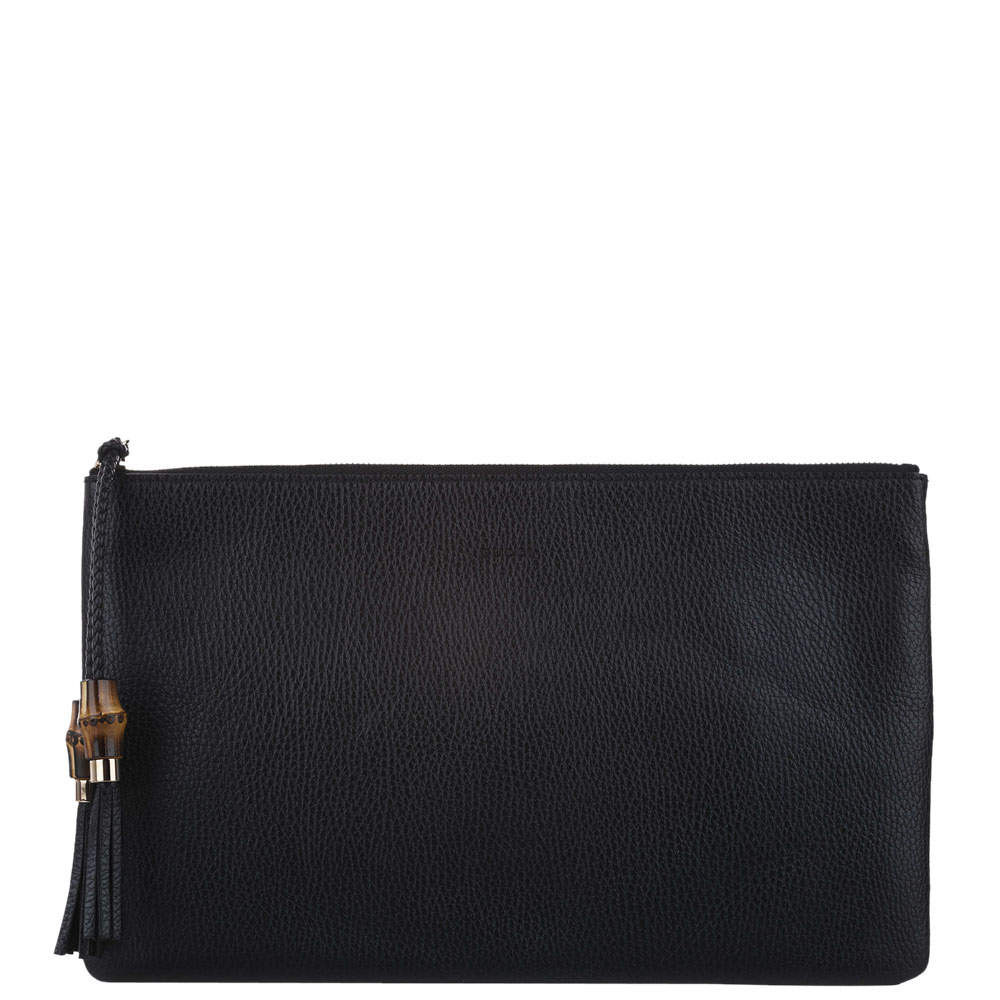 مملوكة مسبقًا Gucci Black Leather Bamboo Clutch Bag