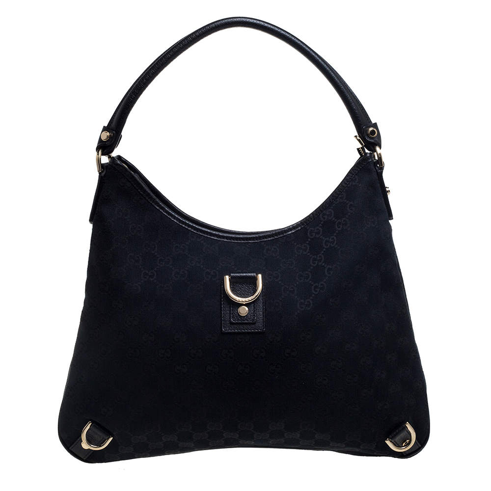 Gucci Black GG Canvas and Leather Abbey D-Ring Hobo