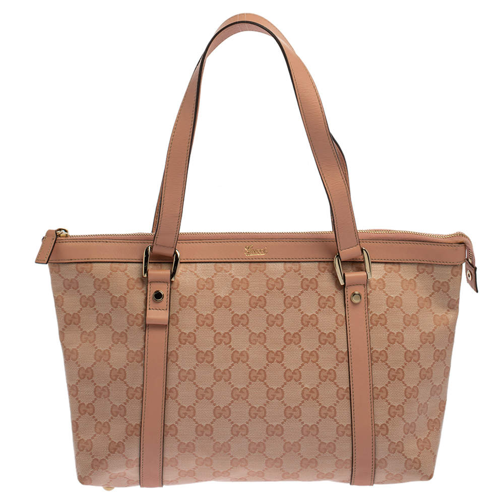 Pre Owned حقيبة يد غوتشي أيبي جلد وكانفاس كريستال جي جي وردية فاتحة