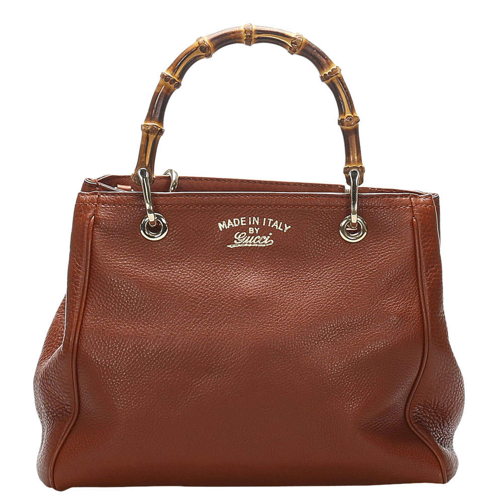 Gucci Brown Leather Bamboo Shopper Bag