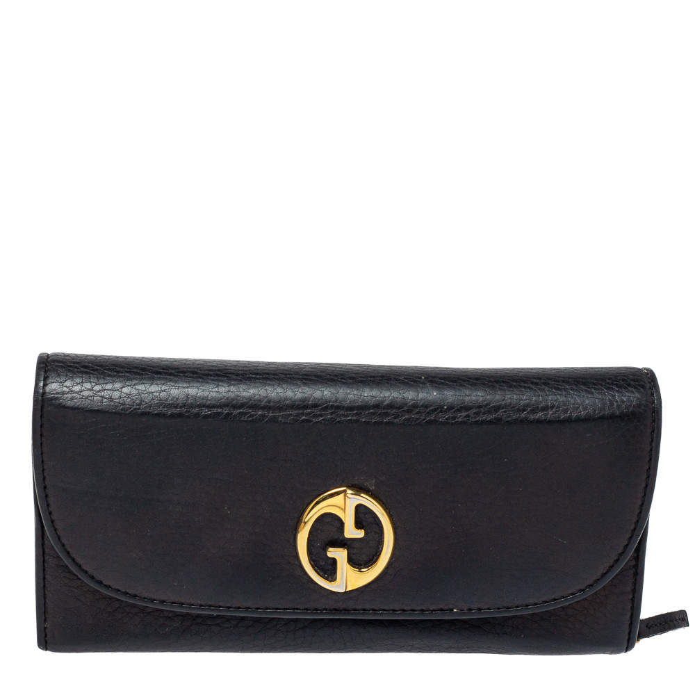Gucci Black Leather Flap 1973 Continental Wallet