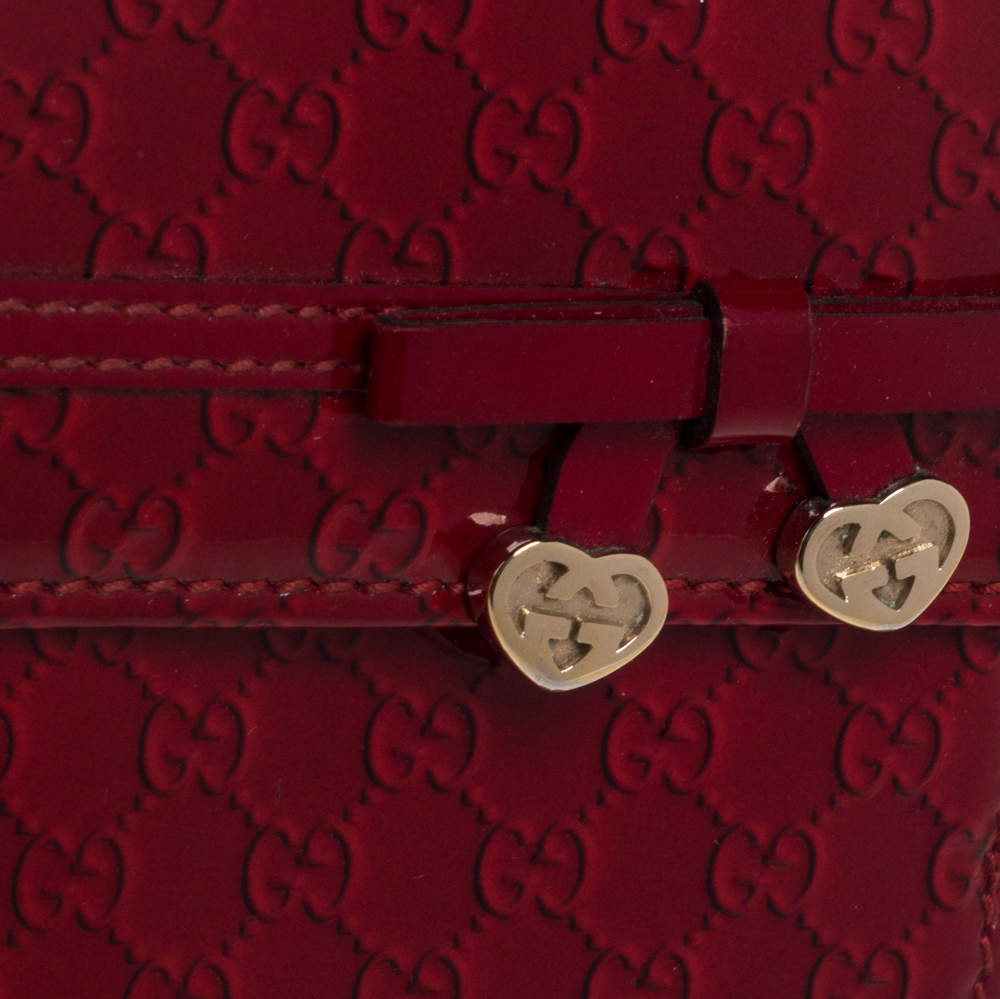 Gucci Red Microguccissima Patent Leather Heart Coin Purse - Yoogi's Closet