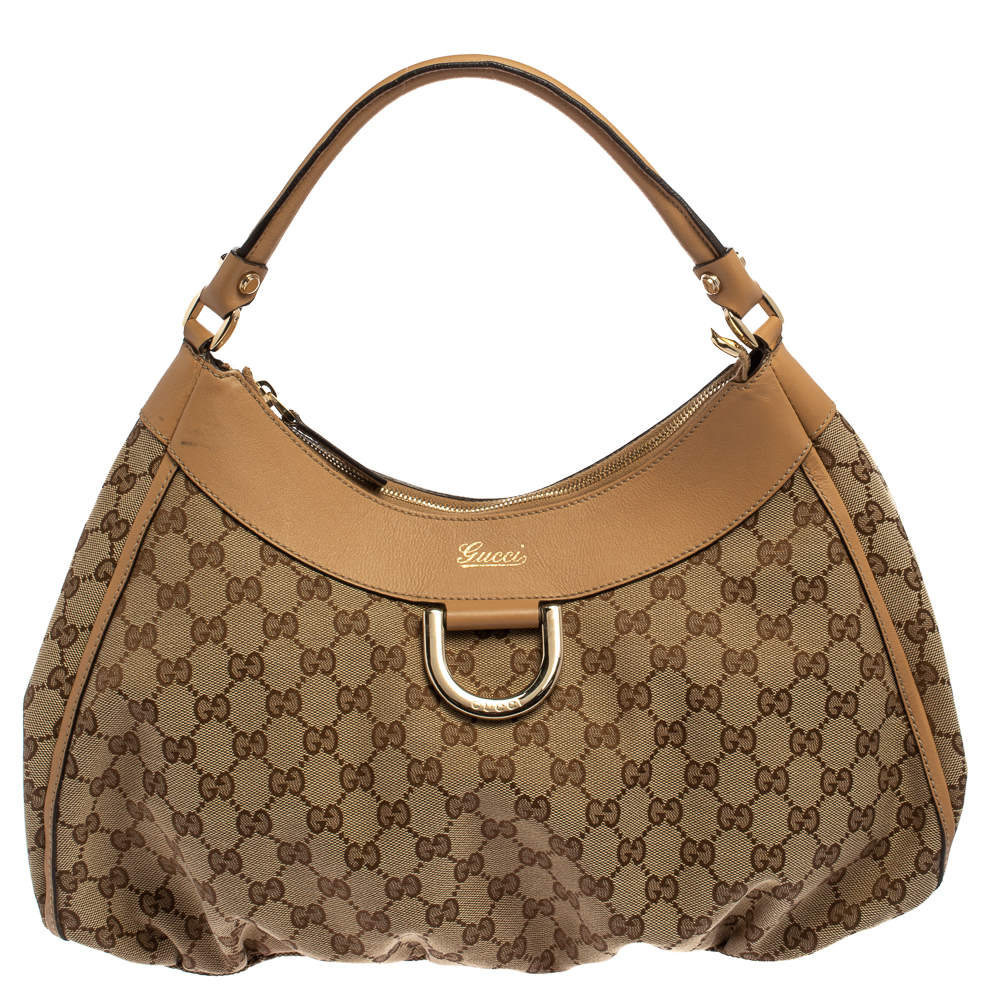 Gucci Brown GG Canvas and Leather D Ring Hobo Gucci | The Luxury Closet