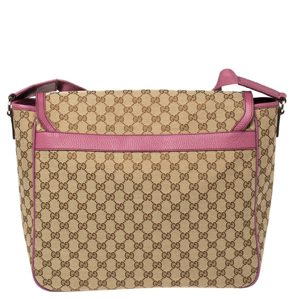 Gucci Pink/Beige GG Canvas And Leather Pochette at 1stDibs