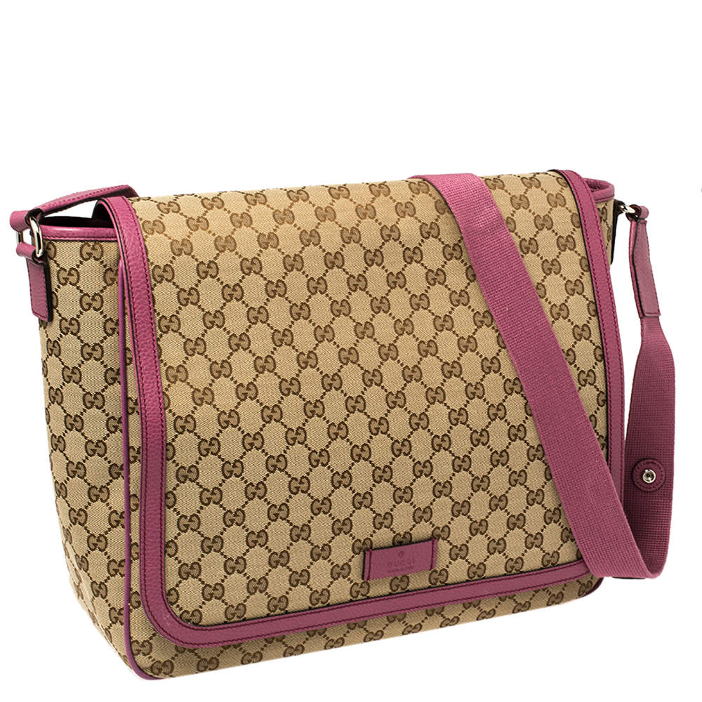 Gucci Leather-trimmed Printed Canvas Diaper Bag in Pink