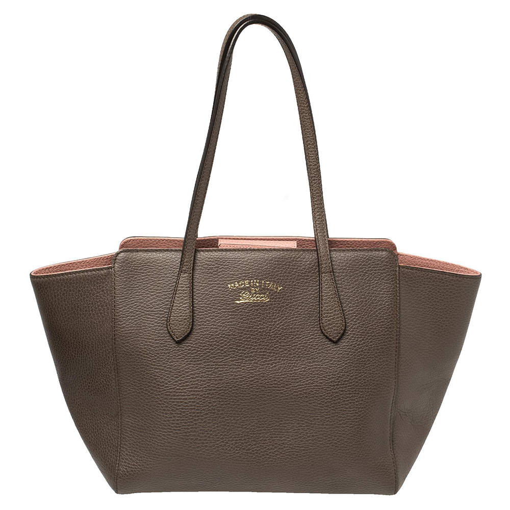 Pre Owned حقيبة غوتشي سوينغ جلد بني صغيرة