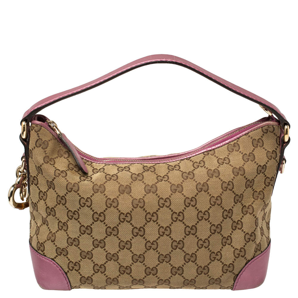 Gucci GG Canvas Monogram Heart Bit Charm Small Hobo Bag - Pink