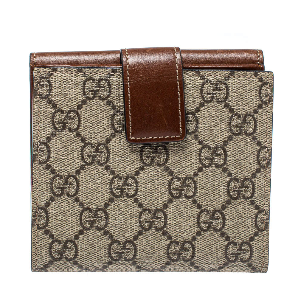 Gucci Beige/Brown Supreme Canvas and Leather French Flap Wallet
