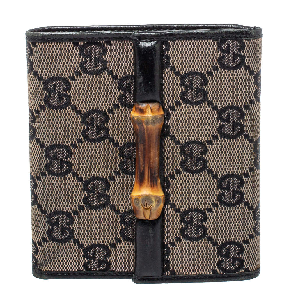 Gucci Black GG Canvas Bamboo Bar Compact Wallet