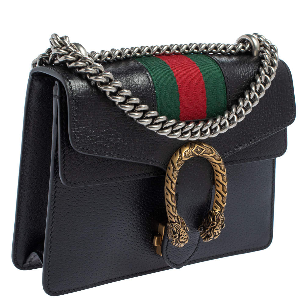 Gucci Black Leather, Strass And Web Stripe Medium Rajah Shoulder
