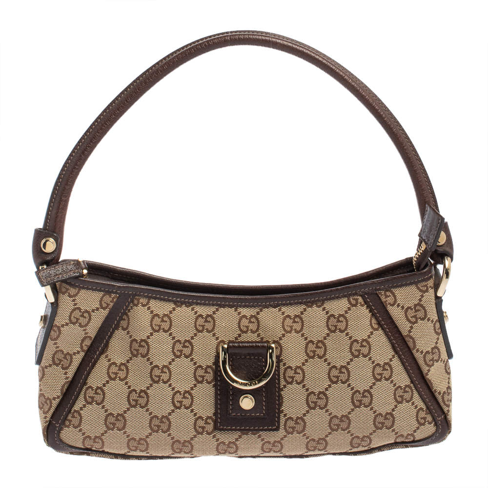 Pre Owned Gucci Beige/Brown GG Canvas And Leather Small Abbey Shoulder Bag