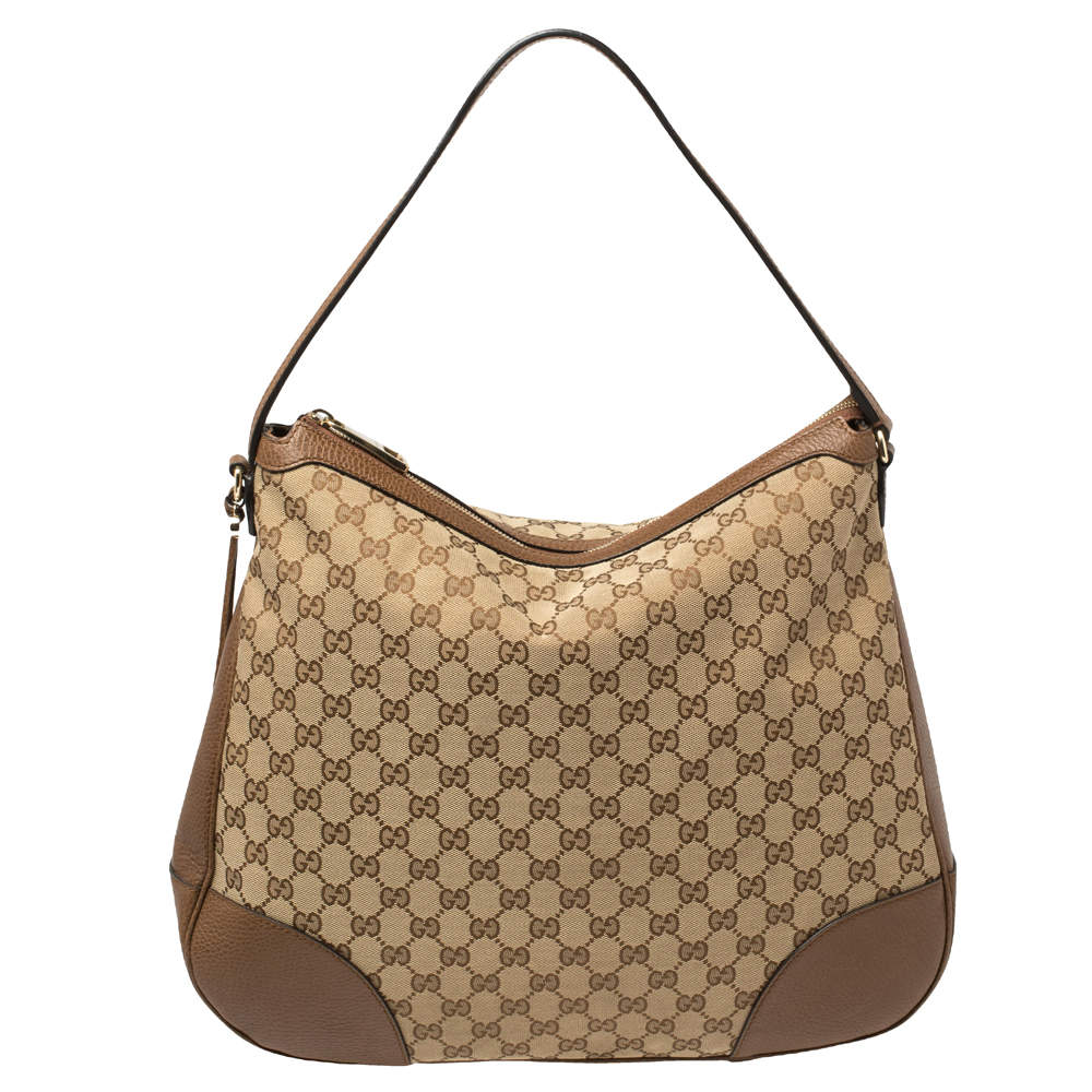 NEW Gucci Large Bree Canvas Beige Brown Leather GG Guccissima Hobo Shoulder  Bag at 1stDibs