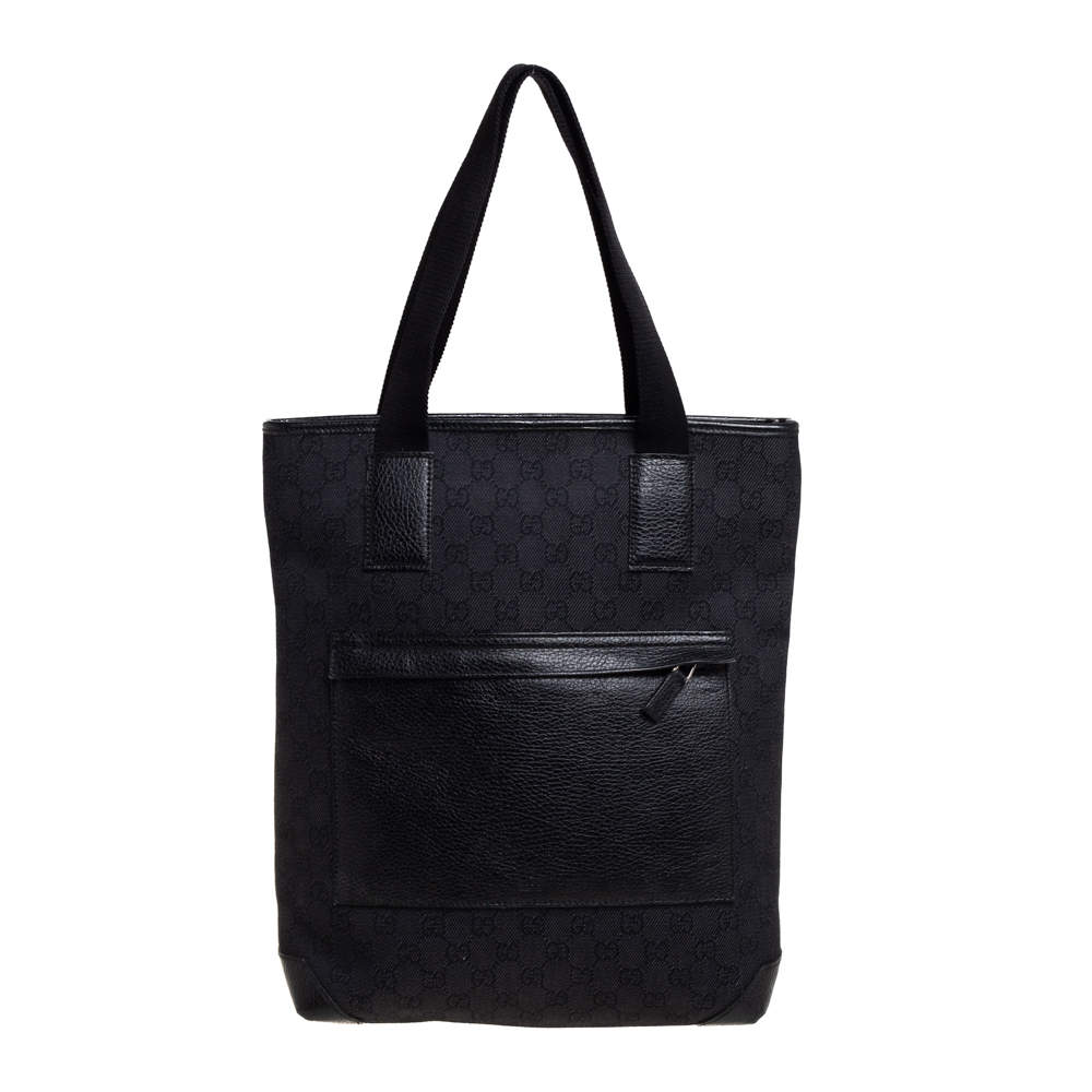 Pre Owned Gucci Black GG Canvas and Leather Front Pocket Vertical Tote